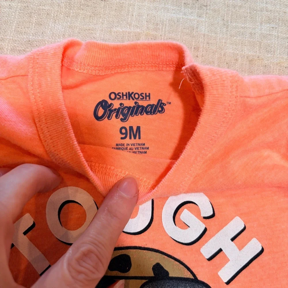 OshKosh Originals Boys Girls Neon Orange‎ Tough Cookie Graphic Tee Shirt 9M